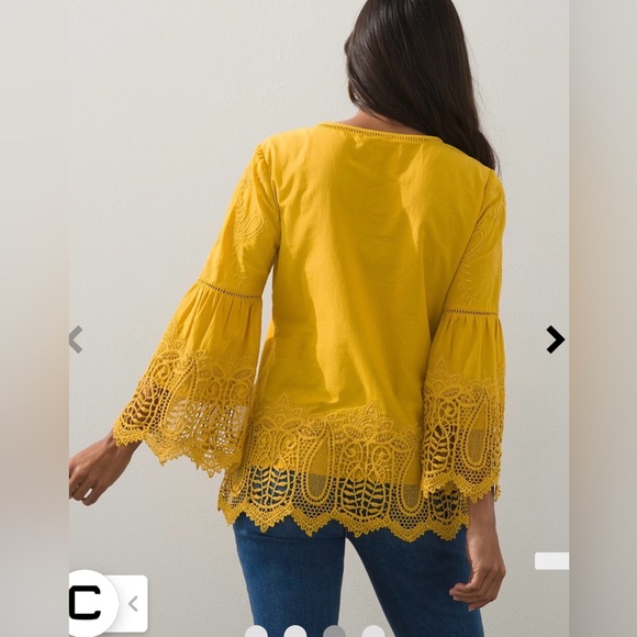 NWT Chico's Embroidered Lace Cutout Top white cotton blouse size3 vneckpullover - Picture 8 of 8